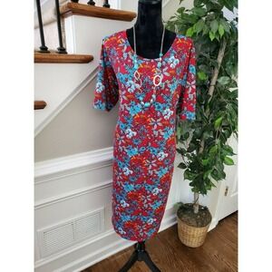 Lula Roe Women Multicolor Polyester 3/4 Sleeve Round Neck Knee Length Dress 3XL
